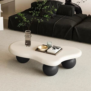 40 Irregular Coffee Table with 3 Ball Legs, White Black 40 Irregular Coffee Table with 3 Ball Legs, White Black