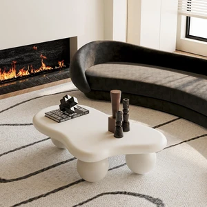 40 Irregular Coffee Table with 3 Ball Legs, Cream White 40 Irregular Coffee Table with 3 Ball Legs, Cream White
