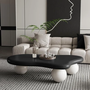 47 Irregular Coffee Table with 3 Ball Legs, Black White 47 Irregular Coffee Table with 3 Ball Legs, Black White
