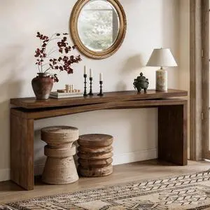 65" Rustic Solid Wood Veneer Long Console Table, Farmhouse Entryway Sofa Table Behind Couch with Split-Level Silhouette for Living Room, Hallway,Antique Rustic Brown 65" Rustic Solid Wood Veneer Long Console Table, Farmhouse Entryway Sofa Table Behind Couch with Split-Level Silhouette for Living Room, Hallway,Antique Rustic Brown