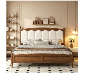 King Size Solid Wood Bed Frame with Upholstered Headboard, Minimalist Platform Bed with Underbed Storage, Noise-Free Slat Support and No Box Spring Needed, Brown King Size Solid Wood Bed Frame with Upholstered Headboard, Minimalist Platform Bed with Underbed Storage, Noise-Free Slat Support and No Box Spring Needed, Brown