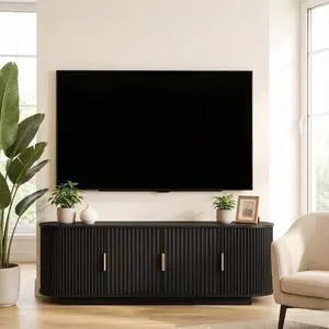 TV Media Console for TVS Up to 75, Minimalist Entertainment Center with Adjustable Shelves and Sliding Doors, Modern TV Stand for Bed Room, Living Room, Black TV Media Console for TVS Up to 75, Minimalist Entertainment Center with Adjustable Shelves and Sliding Doors, Modern TV Stand for Bed Room, Living Room, Black
