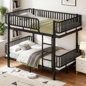 Detachable Metal Bunk Bed with Round-Pipe Design, Black Detachable Metal Bunk Bed with Round-Pipe Design, Black