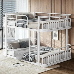 Floor Full Over Full Bunk Bed with Anti-Slip Ladder, White Floor Full Over Full Bunk Bed with Anti-Slip Ladder, White