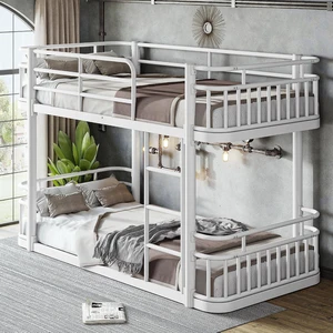 Floor Twin XL Over Twin XL Bunk Bed with Anti-Slip Ladder, White Floor Twin XL Over Twin XL Bunk Bed with Anti-Slip Ladder, White