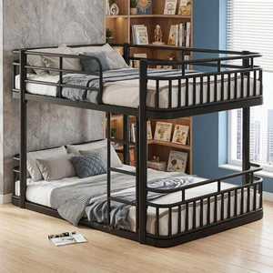 Full Over Full Low Metal Bunk Bed with Anti-Slip Ladder, Black Full Over Full Low Metal Bunk Bed with Anti-Slip Ladder, Black