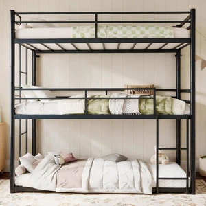 Twin Over Twin Over Twin Triple Bunk Bed with 2 Ladders, Black Twin Over Twin Over Twin Triple Bunk Bed with 2 Ladders, Black
