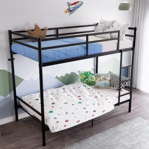 Heavy Duty Bunk Bed Twin Over Twin with High Rails, Black Heavy Duty Bunk Bed Twin Over Twin with High Rails, Black