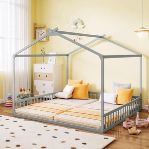 Double Twin Floor House Bed, Grey Double Twin Floor House Bed, Grey