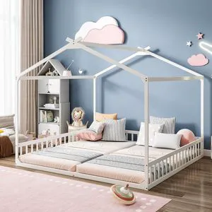 Double Twin Floor House Bed, White Double Twin Floor House Bed, White
