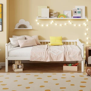 Twin Pine Wood Daybed with 3-Side Guardrails, White Twin Pine Wood Daybed with 3-Side Guardrails, White
