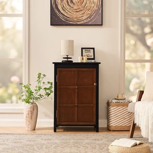 34.2" Floor Storage Cabinet with Adjustable Shelf, Walnut+Black 34.2" Floor Storage Cabinet with Adjustable Shelf, Walnut+Black
