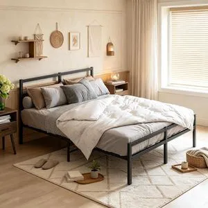 Metal Platform Bed with Headboard and Footboard for Apartment Dormitory, NoiseFree Bed Frame No Box Spring Needed for Restful Sleep, Full Size, Black Metal Platform Bed with Headboard and Footboard for Apartment Dormitory, NoiseFree Bed Frame No Box Spring Needed for Restful Sleep, Full Size, Black