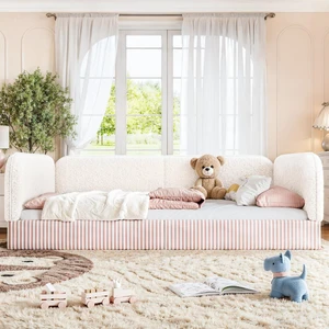 Full Size Upholstered Montessori Bed Frame for Kids, Beige Full Size Upholstered Montessori Bed Frame for Kids, Beige