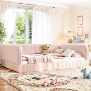 Full Size Upholstered Montessori Bed Frame for Kids, Pink Full Size Upholstered Montessori Bed Frame for Kids, Pink