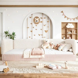 Queen Size Upholstered Montessori Bed Frame for Kids, Beige Queen Size Upholstered Montessori Bed Frame for Kids, Beige