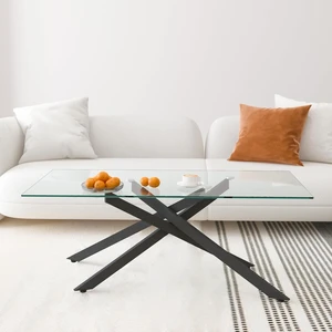 47.2" Rectangular Glass Center Table with Cross Design, Black 47.2" Rectangular Glass Center Table with Cross Design, Black