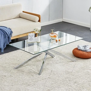 39.37" Rectangular Glass Center Table with Cross Design, Silver 39.37" Rectangular Glass Center Table with Cross Design, Silver