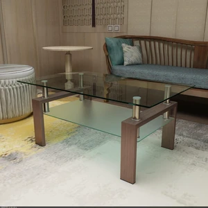 2 Tier Glass Coffee Table with Storage Shelf, Walnut 2 Tier Glass Coffee Table with Storage Shelf, Walnut