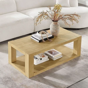 2 Tier Center Table with Storage Shelf, Natural 2 Tier Center Table with Storage Shelf, Natural