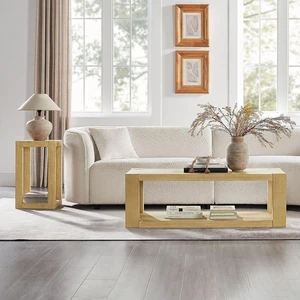 Coffee Table and Side Table Set of 2, Natural Coffee Table and Side Table Set of 2, Natural