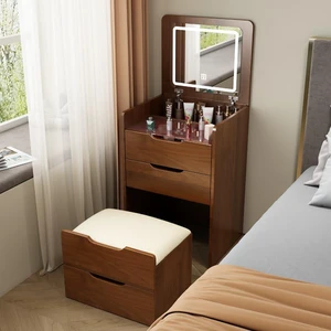 Compact 3 in 1 Vanity Desk with Flip Top Mirror and Lights, Walnut Compact 3 in 1 Vanity Desk with Flip Top Mirror and Lights, Walnut