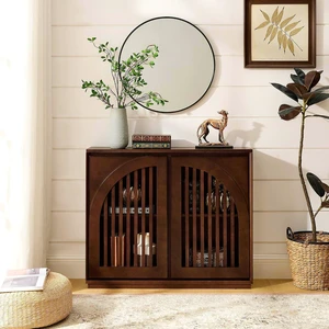 Arched Buffet Cabinet with 2 Outlet Holes, Dark Walnut Arched Buffet Cabinet with 2 Outlet Holes, Dark Walnut