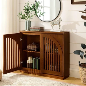 Arched Buffet Cabinet with 2 Outlet Holes, Walnut Arched Buffet Cabinet with 2 Outlet Holes, Walnut