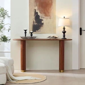 Narrow Entryway Table with Stainless Steel Leg, Brown Narrow Entryway Table with Stainless Steel Leg, Brown