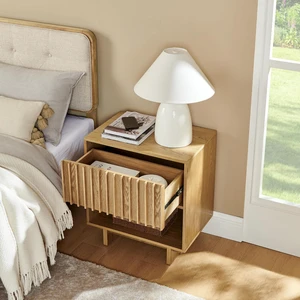 23.4" Mid Century Nightstand with Charging Station, Natural 23.4" Mid Century Nightstand with Charging Station, Natural