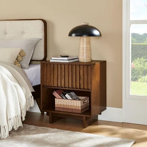23.4" Mid Century Nightstand with Charging Station, Walnut 23.4" Mid Century Nightstand with Charging Station, Walnut