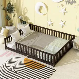 Queen Wood Floor Bed Frame Without Door for Kids, Espresso Queen Wood Floor Bed Frame Without Door for Kids, Espresso