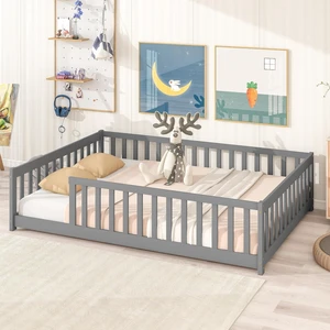 Wood Floor Bed Frame Full Without Door for Kids, Grey Wood Floor Bed Frame Full Without Door for Kids, Grey