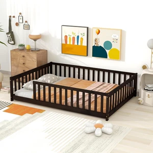 Wood Floor Bed Frame Full Without Door for Kids, Espresso Wood Floor Bed Frame Full Without Door for Kids, Espresso