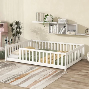 Wood Floor Bed Frame Full Without Door for Kids, White Wood Floor Bed Frame Full Without Door for Kids, White