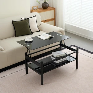 Lift Top Glass Coffee Table with Storage Shelf, Black Lift Top Glass Coffee Table with Storage Shelf, Black