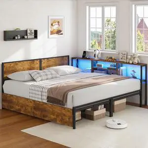 Twin Beds for 2 Kids with Storage Bookcase Divider, Brown Twin Beds for 2 Kids with Storage Bookcase Divider, Brown