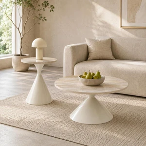 Modern Nesting Coffee Table Set of 2, Round Center Table and Side Table,White Modern Nesting Coffee Table Set of 2, Round Center Table and Side Table,White