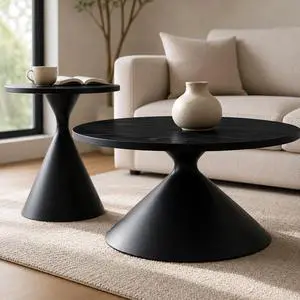 Modern Nesting Coffee Table Set of 2, Round Center Table and Side Table,Black Modern Nesting Coffee Table Set of 2, Round Center Table and Side Table,Black
