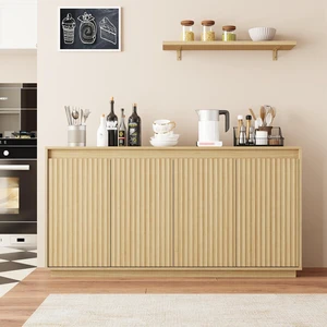 Fluted Sideboard Buffet Cabinet with Power Outlet, Modern Credenza with 4 Doors & Shelves, Wood Coffee Bar Table Console with Anti-Toppling for Kitchen Living Room,Natural Fluted Sideboard Buffet Cabinet with Power Outlet, Modern Credenza with 4 Doors & Shelves, Wood Coffee Bar Table Console with Anti-Toppling for Kitchen Living Room,Natural