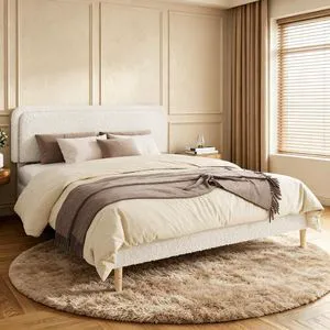 Upholstered Platform Bed with Adjustable Headboard,Heavy Duty Boucle Bed Frame with Under Storage and Noise Free Wooden Slats, Weight Capacity 1000 lbs, King, Beige Upholstered Platform Bed with Adjustable Headboard,Heavy Duty Boucle Bed Frame with Under Storage and Noise Free Wooden Slats, Weight Capacity 1000 lbs, King, Beige
