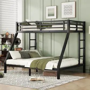 Twin XL Over Queen Bunk Bed with Under-Bed Storage, Heavy Duty Metal Bunk Beds Frame with Full-Length Guardrail & Ladders, Heavy-Duty Bunk Bed, No Spring Box Needed, Black Twin XL Over Queen Bunk Bed with Under-Bed Storage, Heavy Duty Metal Bunk Beds Frame with Full-Length Guardrail & Ladders, Heavy-Duty Bunk Bed, No Spring Box Needed, Black
