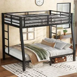 Full XL Over Queen Bunk Bed with Under-Bed Storage, Heavy Duty Metal Bunk Beds Frame with Full-Length Guardrail & Ladders, Heavy-Duty Bunk Bed, No Spring Box Needed, Black Full XL Over Queen Bunk Bed with Under-Bed Storage, Heavy Duty Metal Bunk Beds Frame with Full-Length Guardrail & Ladders, Heavy-Duty Bunk Bed, No Spring Box Needed, Black