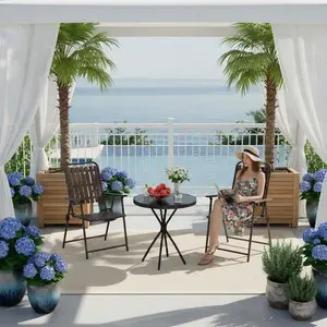3 Piece Patio Dining Set with 2 Foldable Chairs, Outdoor Bistro Set with Tempered Glass Round Table for Balcony, Yard, Garden, Antique Brown 3 Piece Patio Dining Set with 2 Foldable Chairs, Outdoor Bistro Set with Tempered Glass Round Table for Balcony, Yard, Garden, Antique Brown