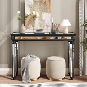 48-Inch Mirrored Console Table,Rectangle Glass Sofa Table with Vintage Carved Elements,Entryway Accent Foyer Tables with Gorgeous Noble Design,Black+Silver 48-Inch Mirrored Console Table,Rectangle Glass Sofa Table with Vintage Carved Elements,Entryway Accent Foyer Tables with Gorgeous Noble Design,Black+Silver