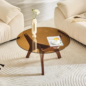 Modern Glass Center Table, Minimalist Coffee Table with Study Legs, Ideal as a Centerpiece for Living Room, Walnut Modern Glass Center Table, Minimalist Coffee Table with Study Legs, Ideal as a Centerpiece for Living Room, Walnut