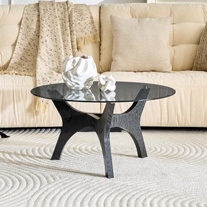 Modern Glass Center Table, Minimalist Coffee Table with Study Legs, Ideal as a Centerpiece for Living Room, Black,Gray Modern Glass Center Table, Minimalist Coffee Table with Study Legs, Ideal as a Centerpiece for Living Room, Black,Gray