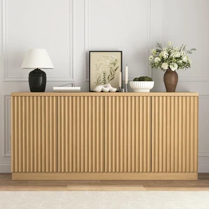 62 Fluted Sideboard Buffet Cabinet with Shelves, Natural 62 Fluted Sideboard Buffet Cabinet with Shelves, Natural