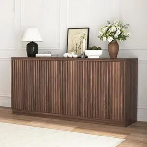 62 Fluted Sideboard Buffet Cabinet with Shelves, Walnut 62 Fluted Sideboard Buffet Cabinet with Shelves, Walnut