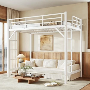 Heavy Duty Metal Twin Loft Bed with 2 Ladders, White Heavy Duty Metal Twin Loft Bed with 2 Ladders, White